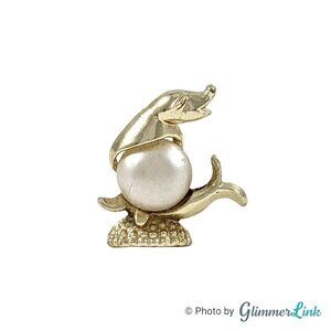 Vintage Seal Pinniped Faux Pearl Gold Tone Brooch Pin